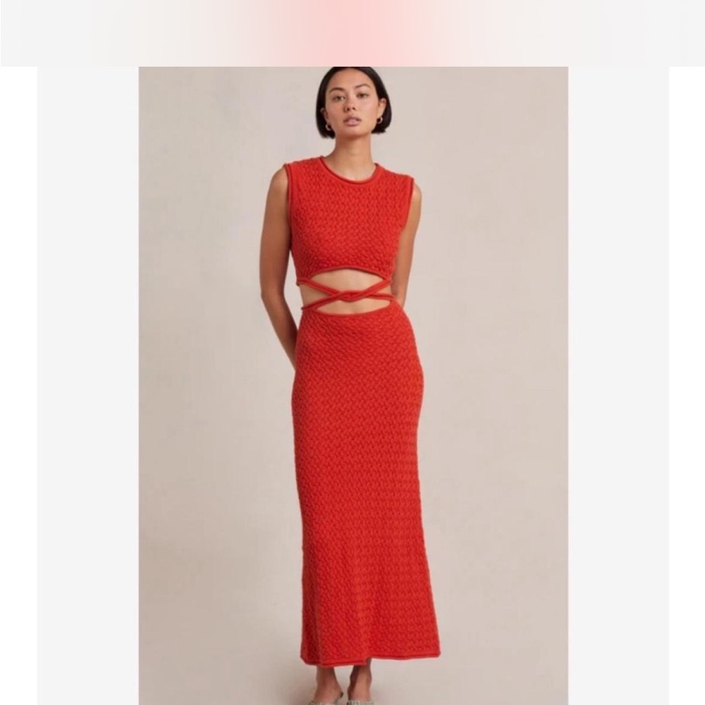 bec + bridge Red Sleeveless Cutout Knit Maxi Dress